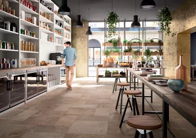 Плитка Marca Corona коллекция Springstone в интерьере ресторана.